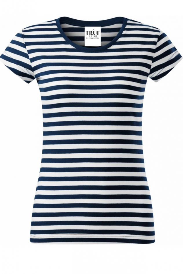 TSHIRT MARINE w paski kobiecy taliowany 