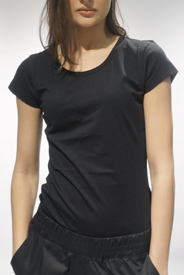 Premium Basic taliowany Czarny TSHIRT bawełniany damski taliowany z bawełny 100% premium