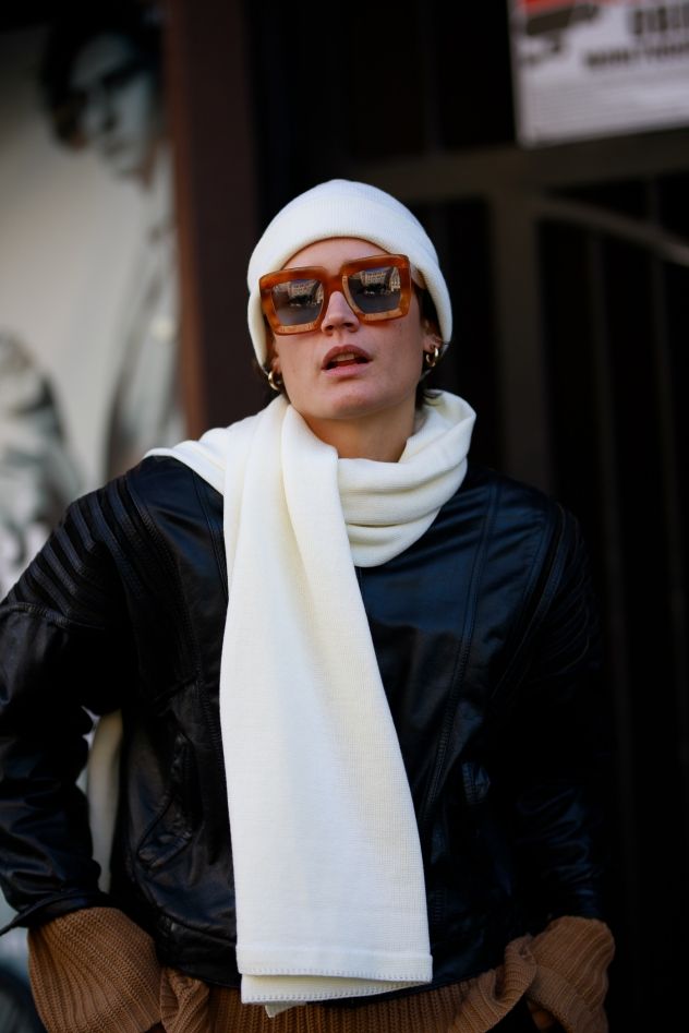 Wełniany szeroki duży Zimowy SZAL 100% wełny merino unisex śmietankowy 