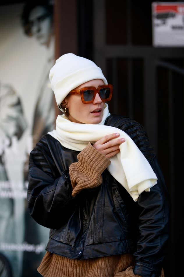 Wełniany szeroki duży Zimowy SZAL 100% wełny merino unisex śmietankowy 