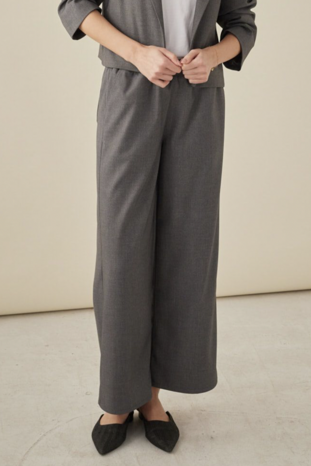 Szare szerokie spodnie Palazzo, kuloty, culottes Wełniane - wełna włoska 100% gładka, miękka