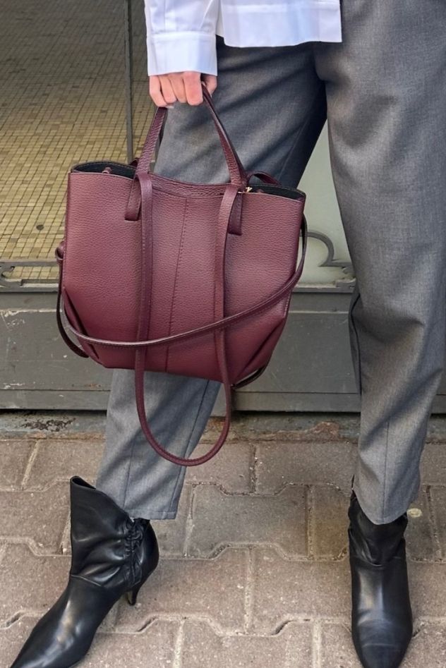 Torebka skórzana burgundowa z podwójnymi uszami 