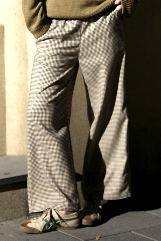 Brązowa pepitka Spodnie KULOTY szerokie 100% wełny