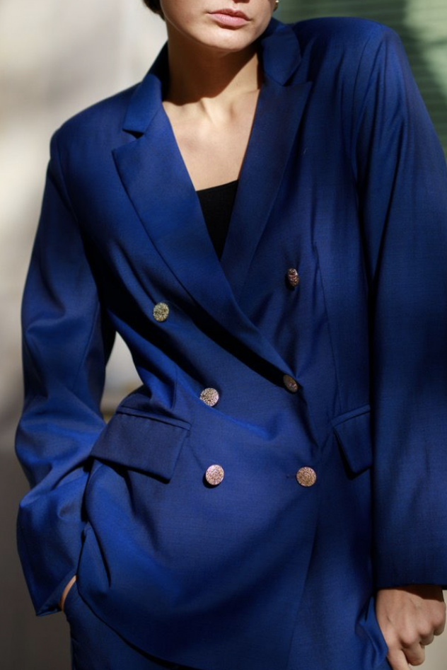 Chabrowa Wełniana Marynarka Dwurzędowa 100% wełny włoskiej virgin Wool