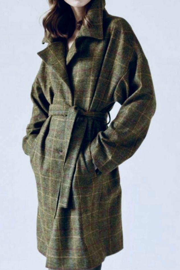 100% WEŁNIANY przejściowy Zielony DO KOLAN w kratę Płaszcz KIND OF MAGIC zielona krata