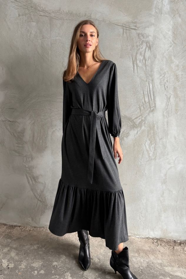 Bawełniana sukienka, maxi, grafitowa, czarna CELEBRATION