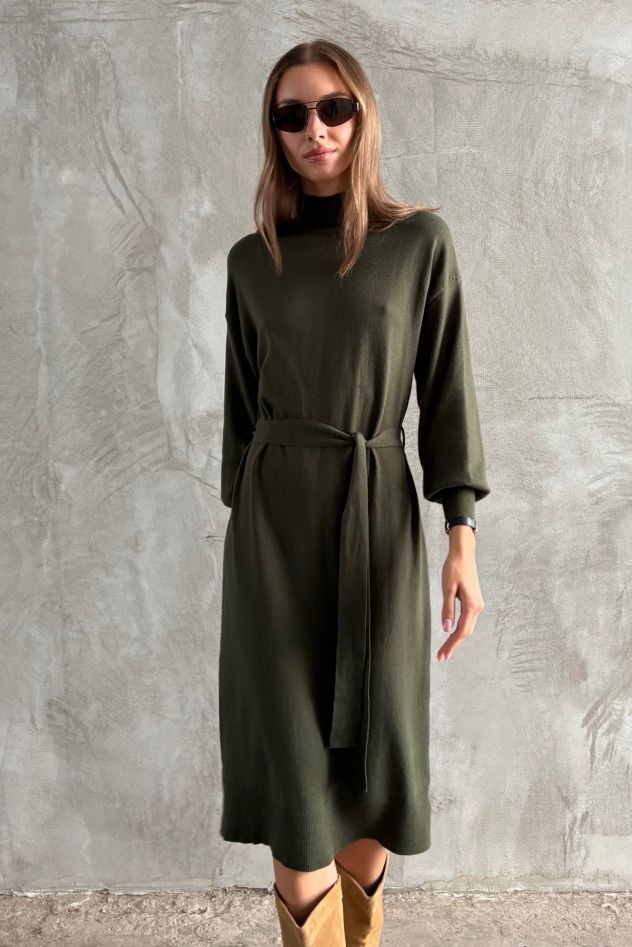 Wiskozowa swetrowa sukienka zielona ciemna