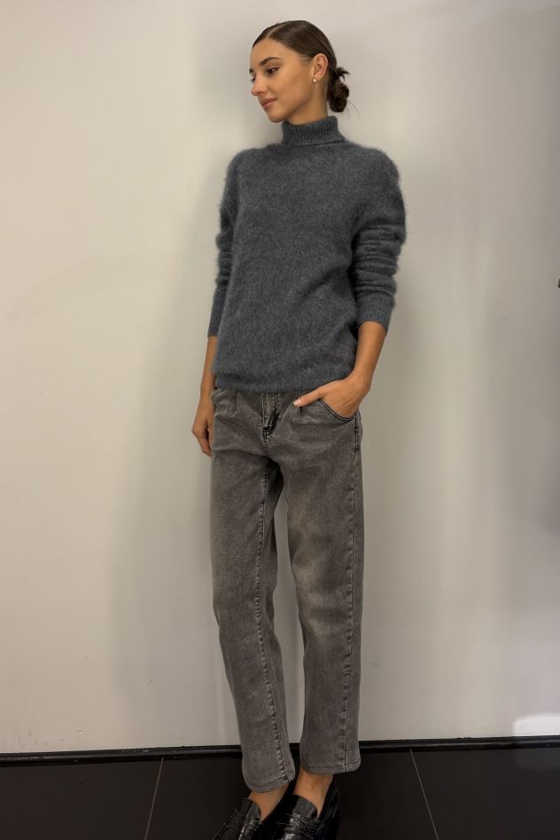 Szary sweter premium z golfem wyjątkowo miękki niegryzący szlachetny skład 100% kaszmir 