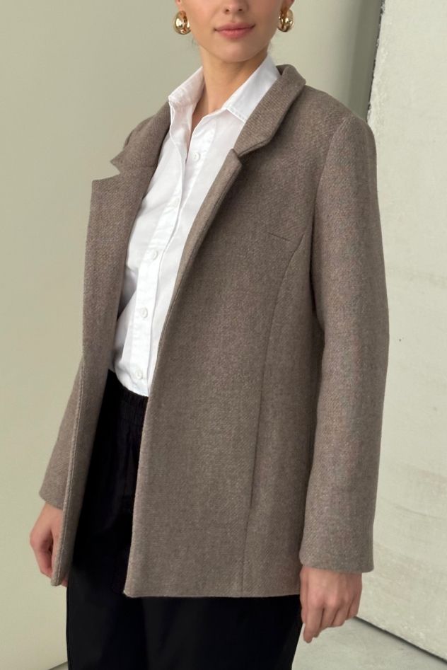 Oversize 100% Wełny Ciepła Marynarka Beżowa grubszej włoskiej wełny