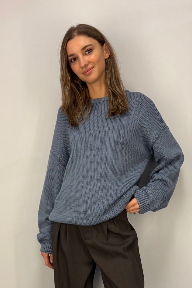 Niebiesko jeansowy 100% bawełna gruby sweter