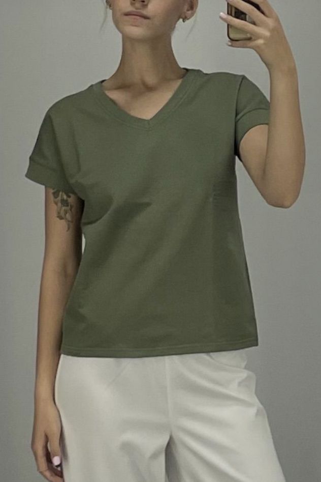 BASIC PREMIUM Zielony Khaki Bawełniany TSHIRT oversize z mięsistej 100% bawełny zielony-khaki