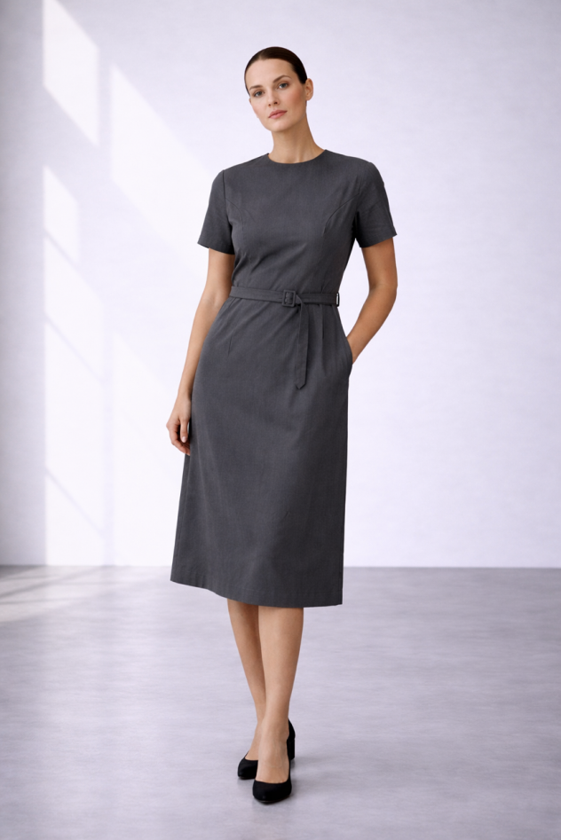 Sukienka szara grafitowa Office look wiskoza wełna 