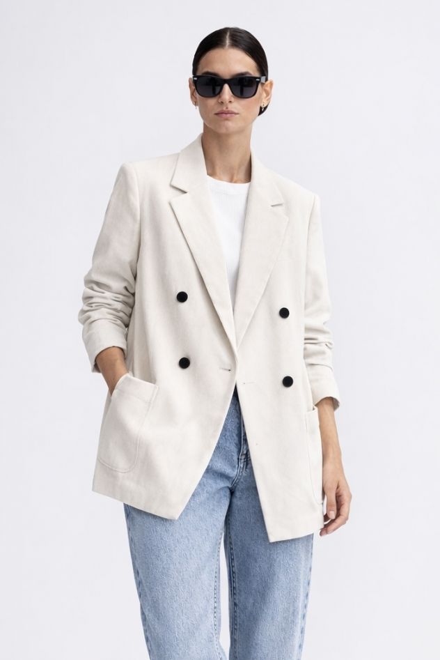 Złamana biel marynarka kurtka płaszcz z białą podszewką w paski 100% bawełna