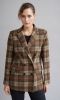 Wełniana dwurzędowa Marynarka 100% wełny w kratę rudawo brązową z 6 guzikami i kieszeniami