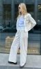SHOP THE LOOK 6 - garnitur bawełna ecru ciepła biel w delikatne prążki - wersja z krótką marynarką