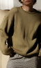 Długi i krótszy bawełniany sweter  ZIELONA oliwka khaki z okrągłym dekoltem oversize z naturalnej włoskiej 100% bawełny