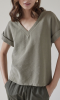 Bluzka w stylu TSHIRTu w serek z TENCELU oversize khaki