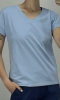 Błękitny bawełniany TSHIRT z mięsistej bawełny 100% jasno niebieskiej z dekoltem V