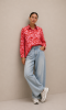 Koszula oversize bawełniana czerwona w kwiaty różowe My Style  