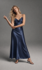 Sukienka granatowa elegancka zwiewna satynowa w dotyku taliowana midi THE FEMININE