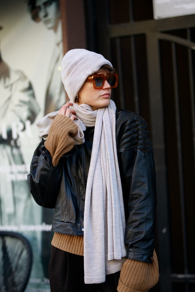 Komplet 100% Merino Wełniana Czapka i Wełniany Zimowy SZAL merino unisex Beż melanż 