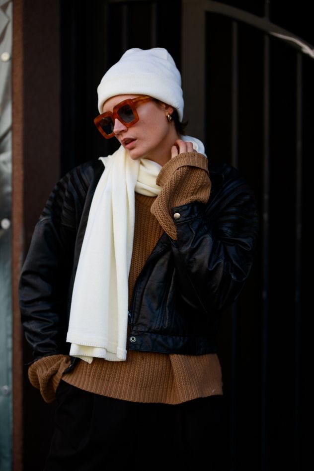 Komplet 100% Merino Wełniana Czapka i Wełniany Zimowy SZAL merino unisex śmietanka