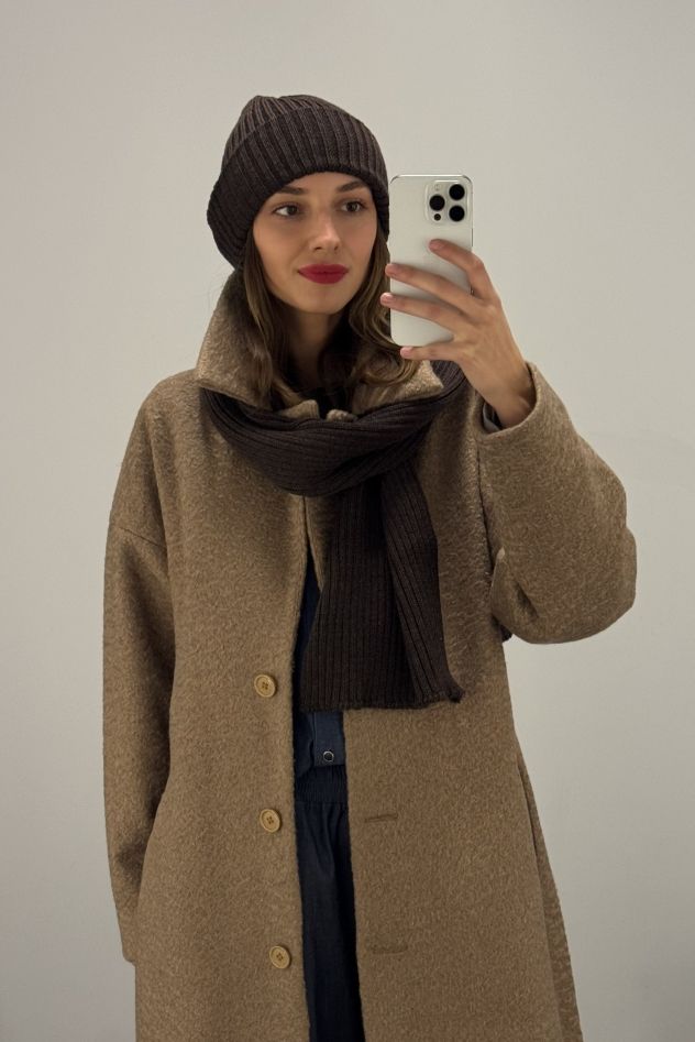 Komplet 100% Merino Wełniana Czapka i Wełniany Zimowy Szal unisex CIEMNY BRĄZ 