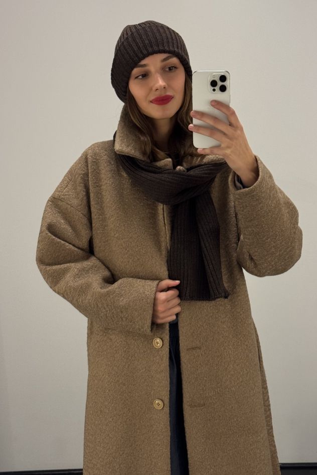 Komplet 100% Merino Wełniana Czapka i Wełniany Zimowy Szal unisex CIEMNY BRĄZ 