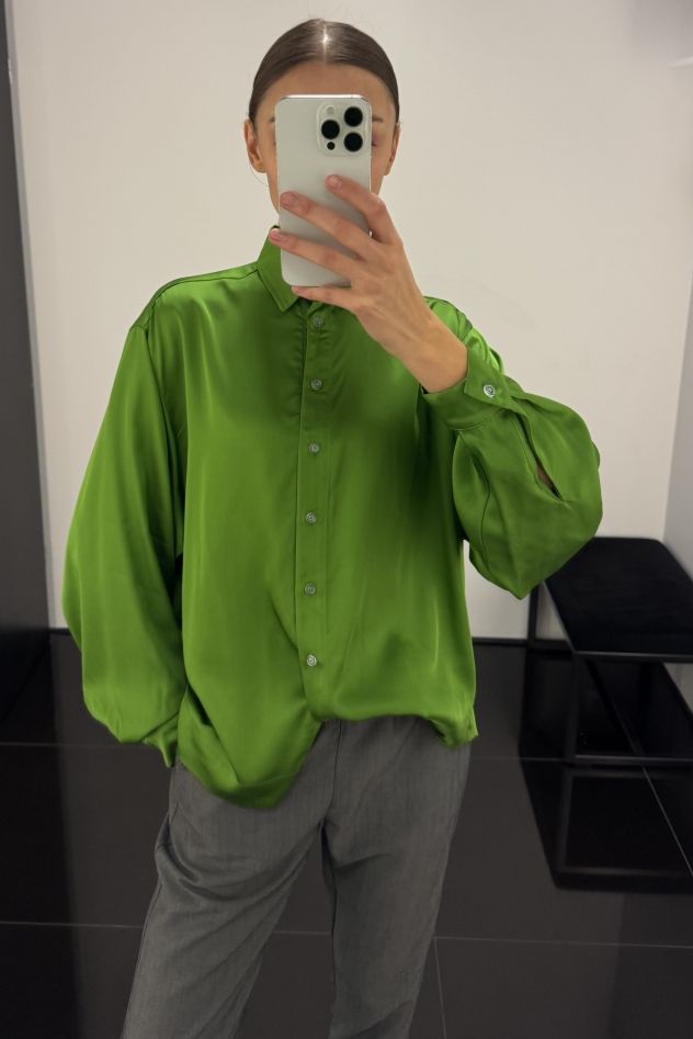 Koszula jedwabna zielona krój oversize