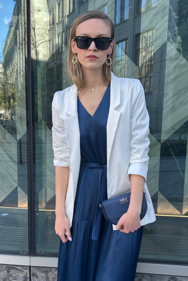 SHOP THE LOOK 8 - elegancki zestaw sukienki z marynarką i torebką