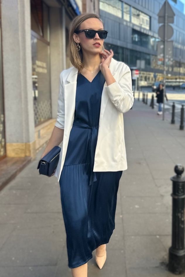 SHOP THE LOOK 8 - elegancki zestaw sukienki z marynarką i torebką