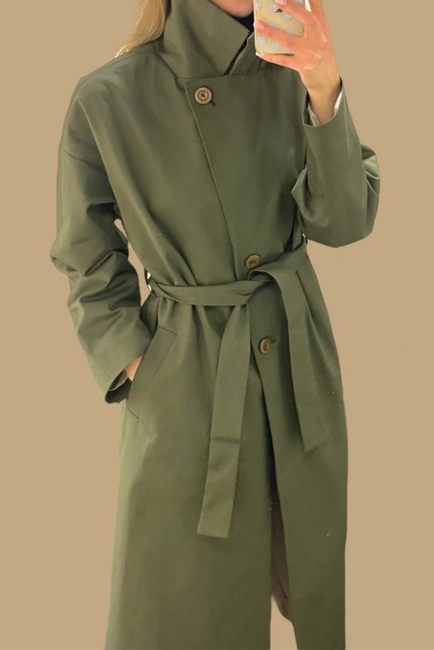 BAWEŁNIANY płaszcz trench na wiosnę khaki