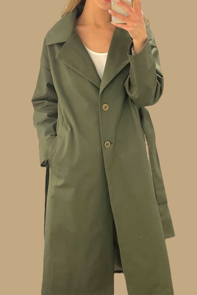 BAWEŁNIANY płaszcz trench na wiosnę khaki