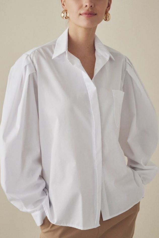 Biała 100% Bawełniana Koszula oversize My Style No. 2 z oryginalnym bufiastym rękawem z bufkami