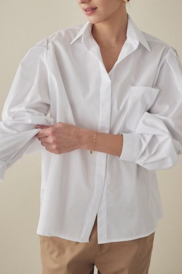 Biała 100% Bawełniana Koszula oversize My Style No. 2 z oryginalnym bufiastym rękawem z bufkami