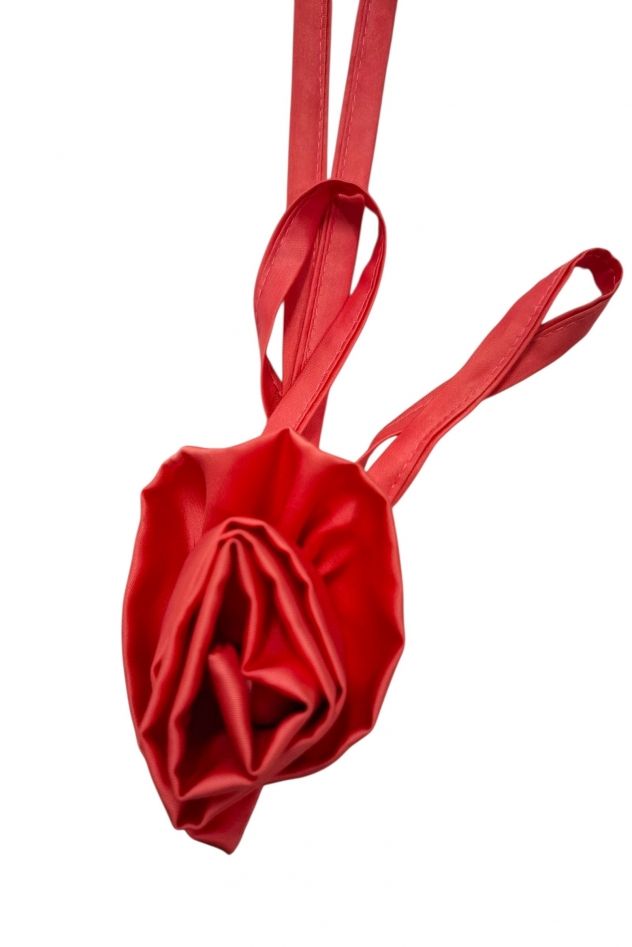 Choker na szyję duża róża koralowa jedwabna  
