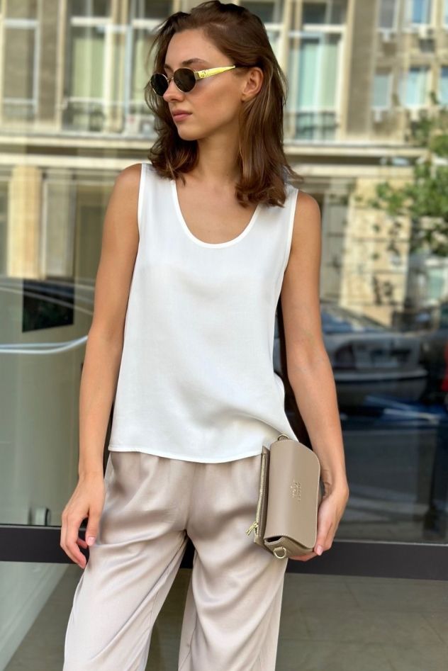 Biały top miły w dotyku tencel 100%