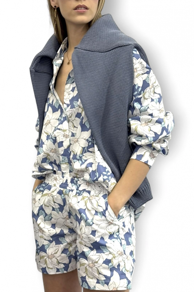 SHOP THE LOOK 11 - komplet bawełna w kwiaty szorty krótkie spodenki i koszula oraz sweter BAWEŁNA BLUE