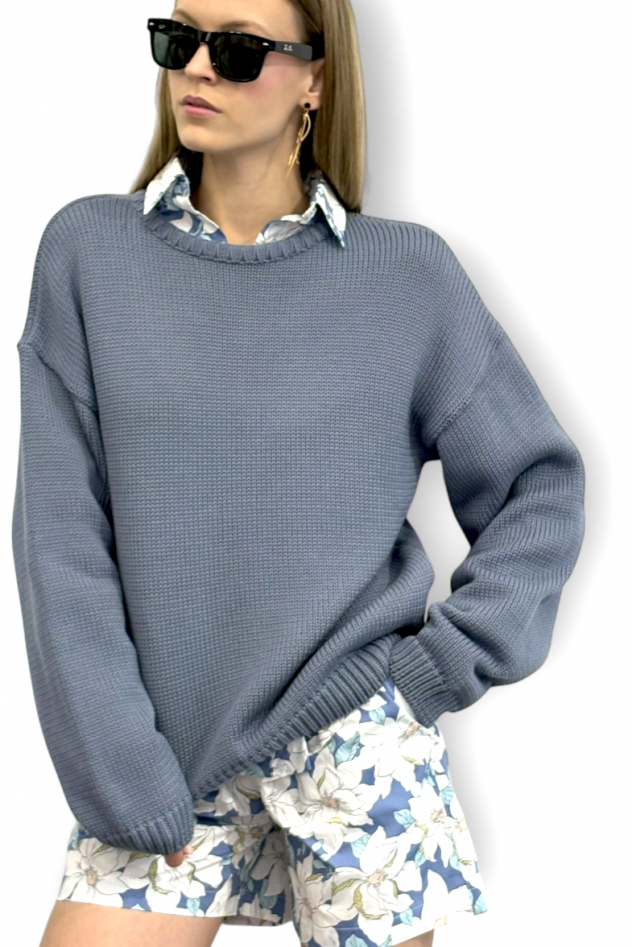 SHOP THE LOOK 11 - komplet bawełna w kwiaty szorty krótkie spodenki i koszula oraz sweter BAWEŁNA BLUE