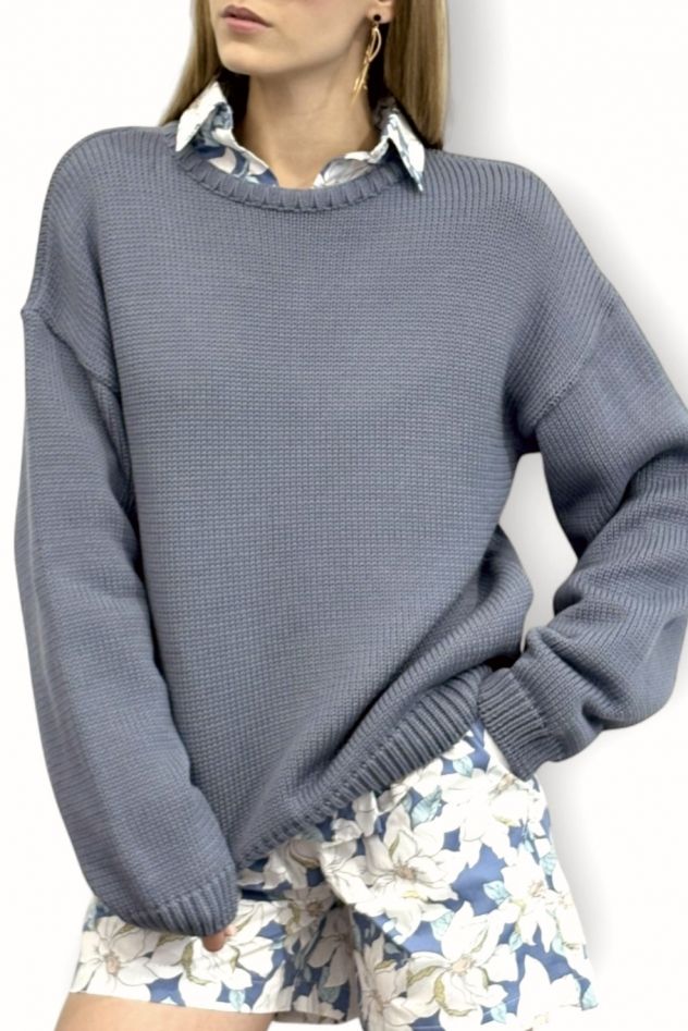 SHOP THE LOOK 11 - komplet bawełna w kwiaty szorty krótkie spodenki i koszula oraz sweter BAWEŁNA BLUE
