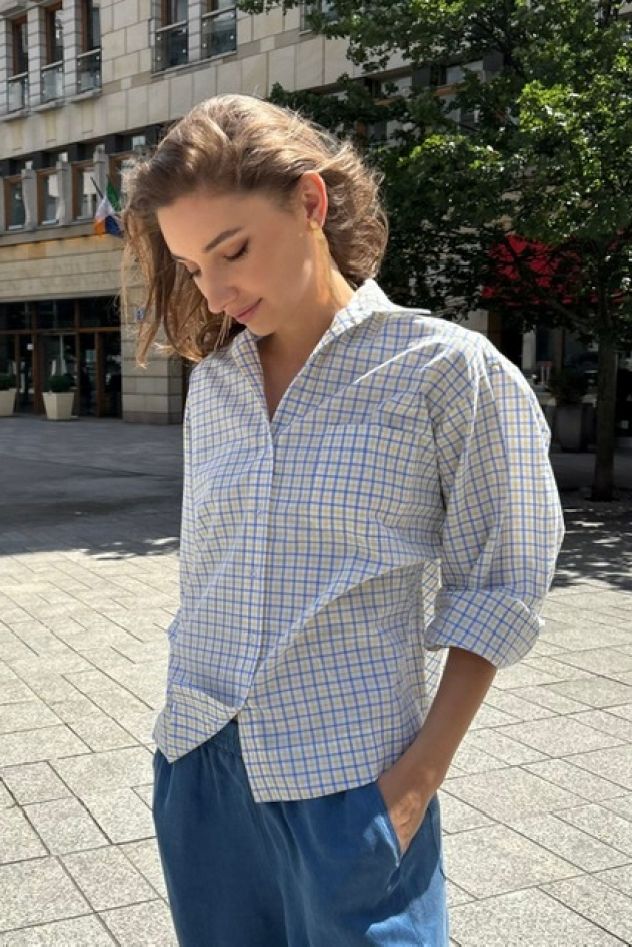 Oversize'owa lniana koszula w delikatną kratkę 100% len one size