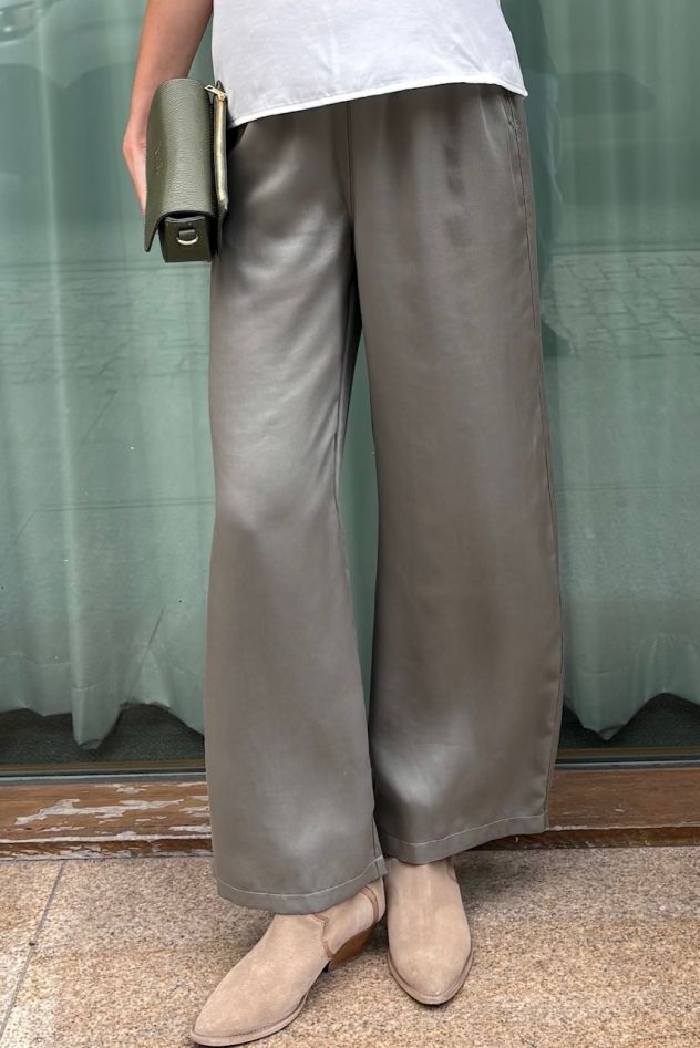 Spodnie szerokie khaki lekkie z gumką w pasie tencel 100%  