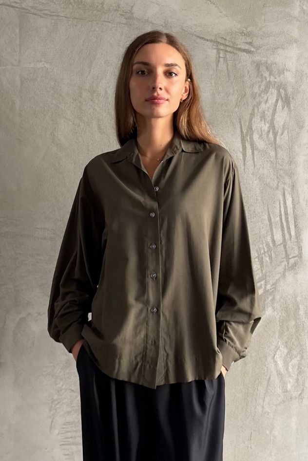 Koszula khaki oversize My Style 50% jedwab 50% wiskoza