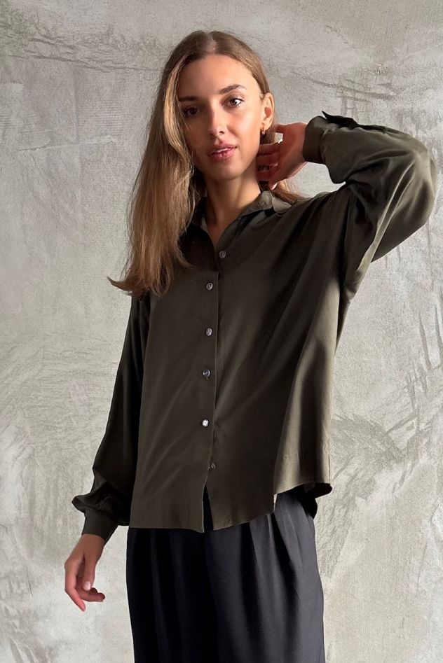 Koszula khaki oversize My Style 50% jedwab 50% wiskoza