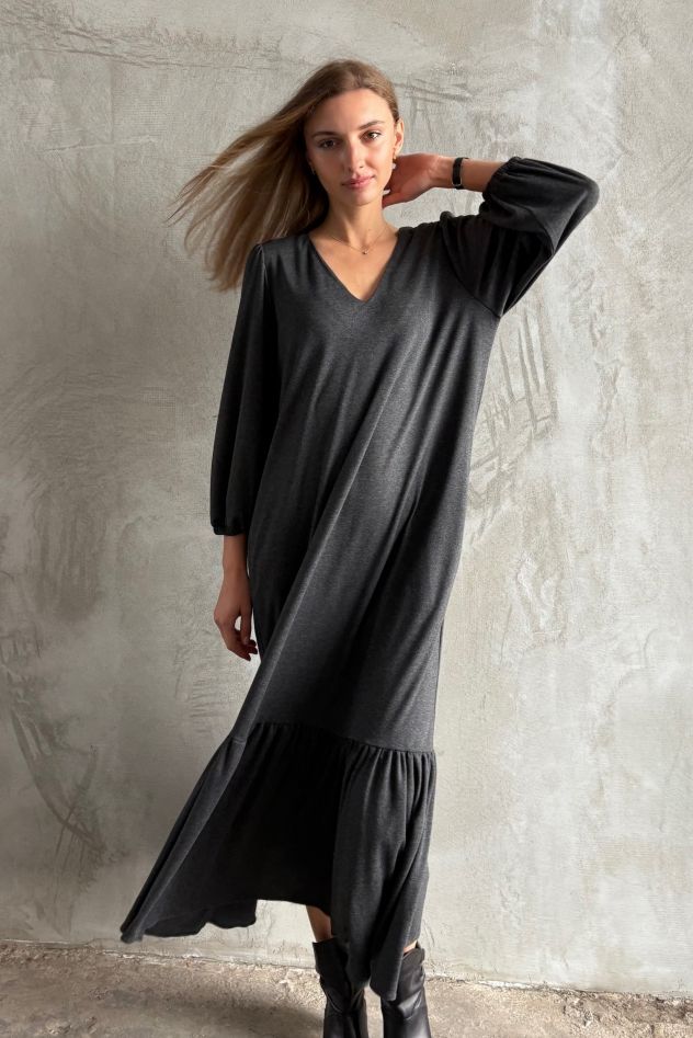 Bawełniana sukienka, maxi, grafitowa, czarna CELEBRATION