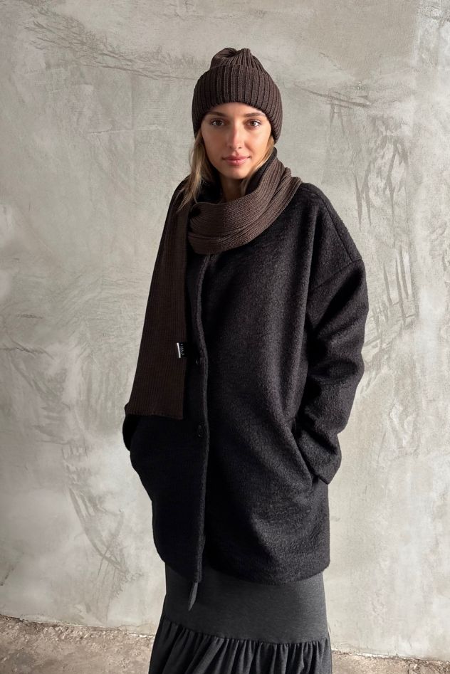 Komplet 100% Merino Wełniana Czapka i Wełniany Zimowy SZAL merino unisex czekolada