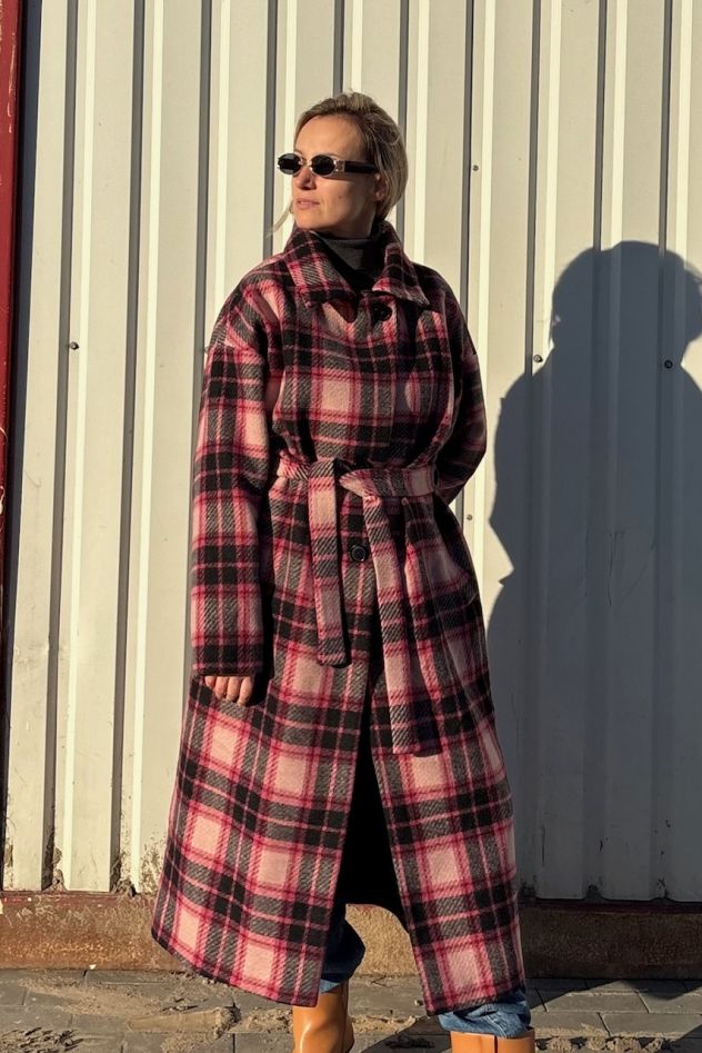 Płaszcz Wełniany Kind of Magic różowa krata