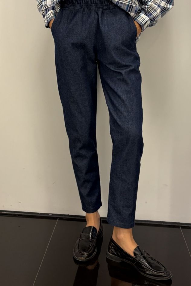Spodnie Loose jeansowe ciemny granat bawełna 100%