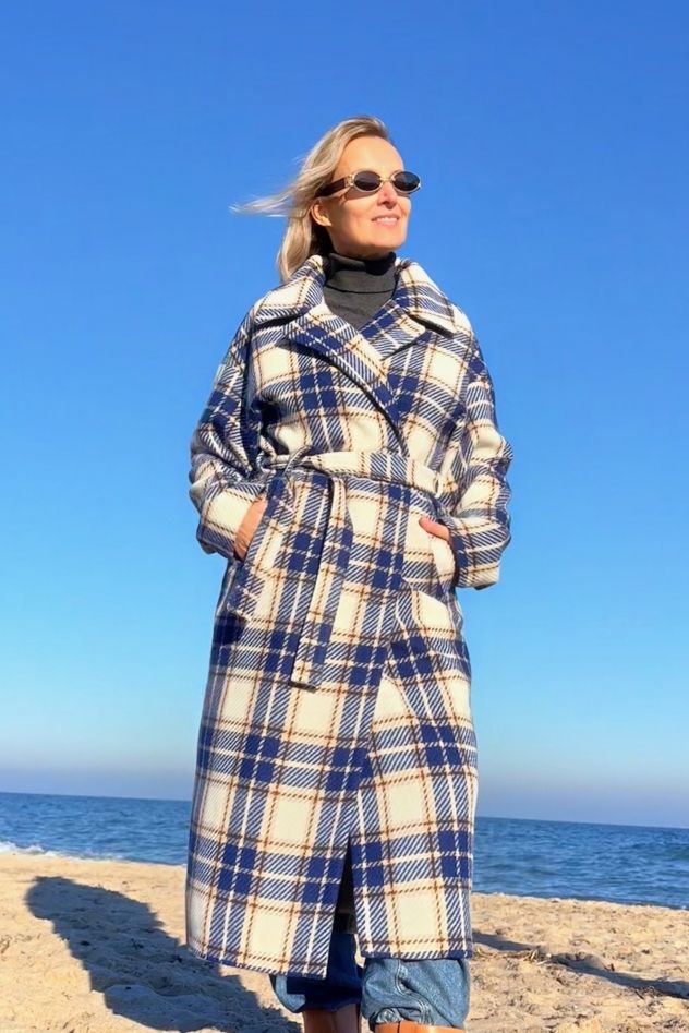 Płaszcz Wełniany Kind of Magic niebieska krata