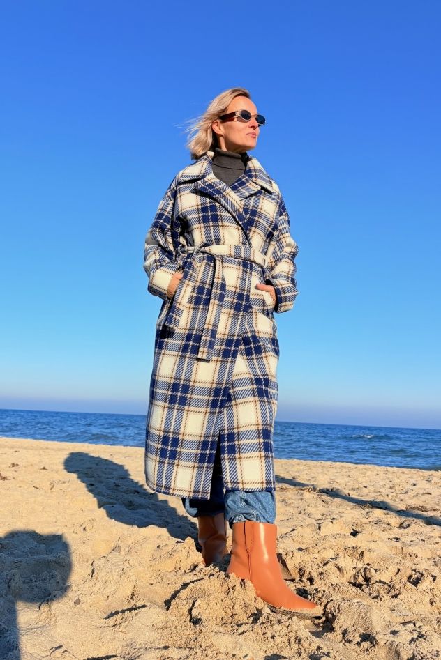 Płaszcz Wełniany Kind of Magic niebieska krata